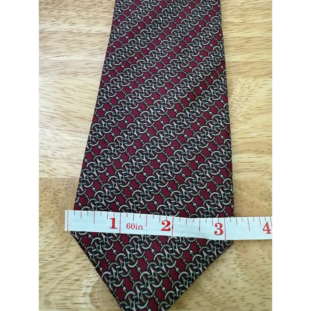 Liberty of London Men's 100% Silk Neck Tie Red Gold Geometric JL